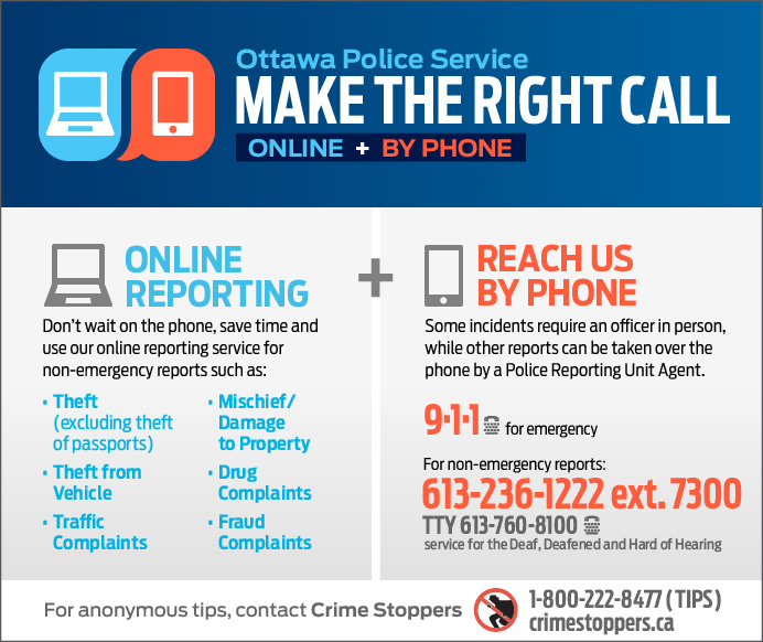Ottawa Police Service poster for reporting online or over the phone